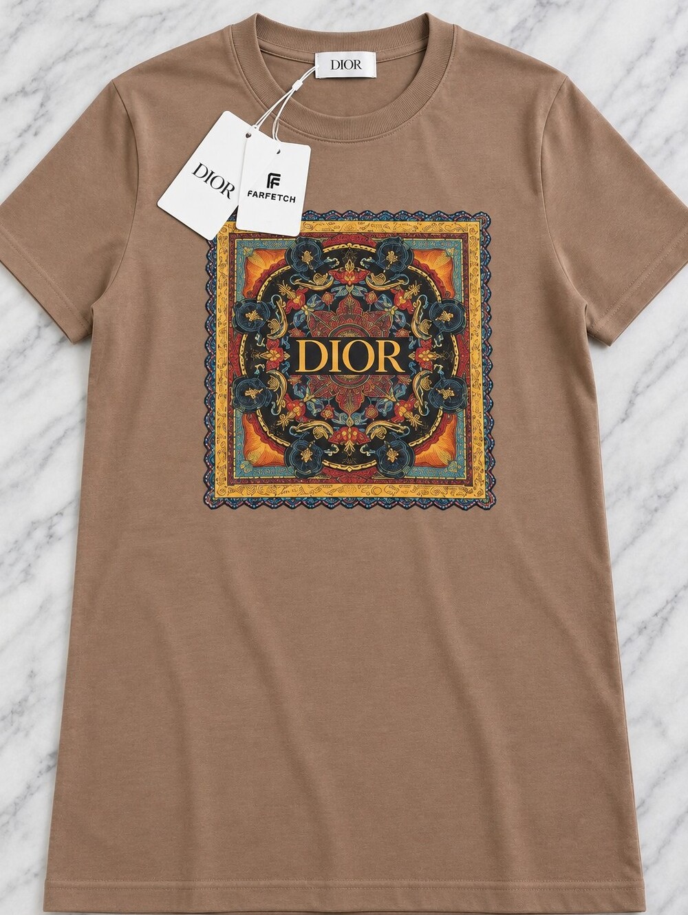Authentic Dior Unisex Brown Graphic Logo Crewneck Shirt